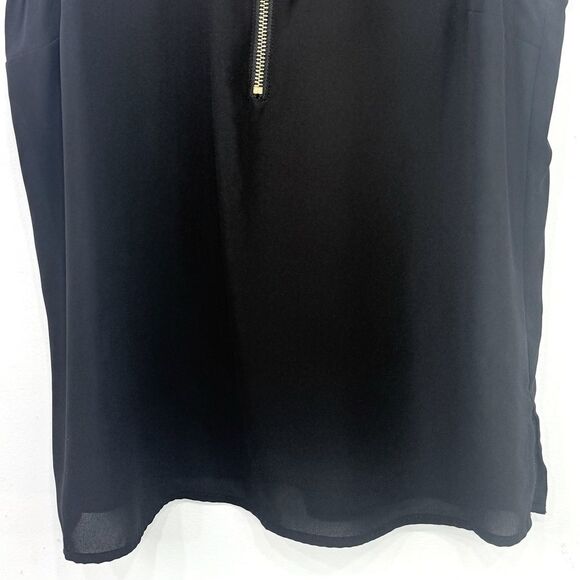MICHAEL Michael Kors Black Semi Sheer Collared Gold Half Zip Sleeveless Blouse - Picture 5 of 14